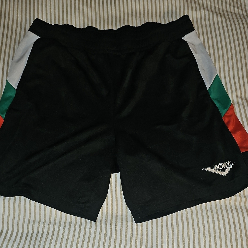Pony Black Shorts with Vibrant Stripes
